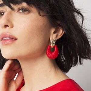 WHBM GOLD & RED RAFFIA DROP EARRINGS